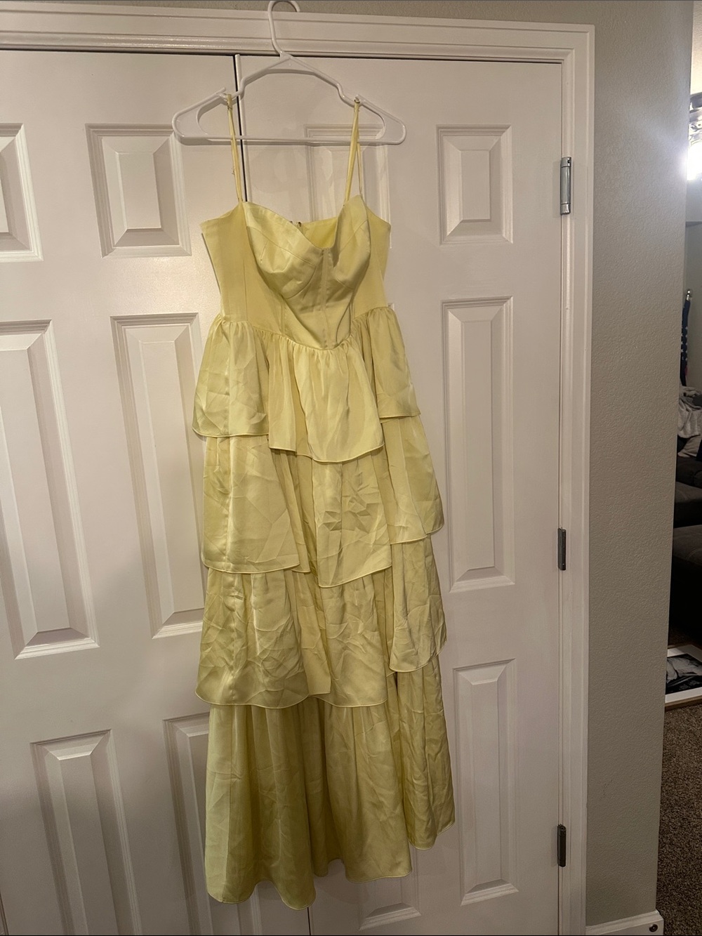 Birdy Grey Light Yellow Layered Spaghetti-Strap Formal Dress